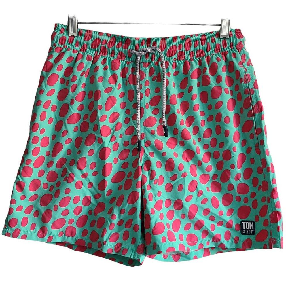 TOM & TEDDY Green and Pink Splotches UPF 50+ Quick‎ Dry Swim Shorts Size Small
